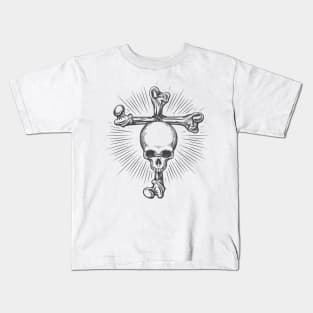 Human Skull fastened to Cross Made of Bones. Tattoo in engraving style. Kids T-Shirt